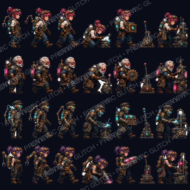 Clockwork Workshop Crew Sprite Sheets Vol. 1 — animated workshop NPC sprite sheets