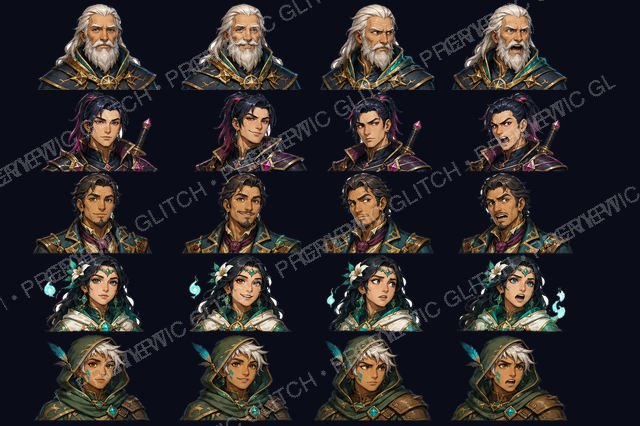 Enchanted Guild Portraits & Quest Emotes Vol. 1 — fantasy NPC portrait and emote assets