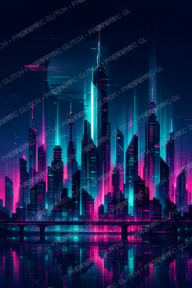 Glitch Skyline — 12×18 matte poster preview art