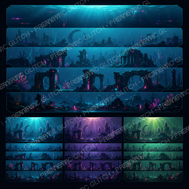 Parallax Scene Pack — underwater ruin sliceable 2D background assets
