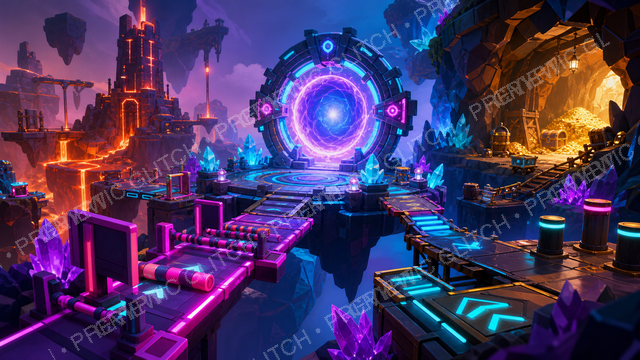 Neon Portal Discovery Art PNG — single sci-fi scene image